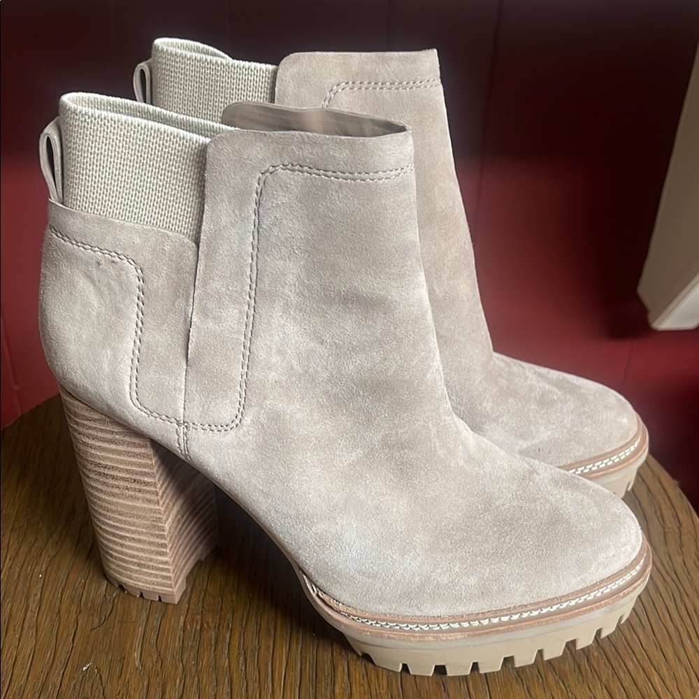 Vince Camuto Cream Heeled Boots with Suede Finish